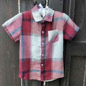 Flannel Plaid Shortsleeve Button-Up Shirt For Toddler, 3-4yrs